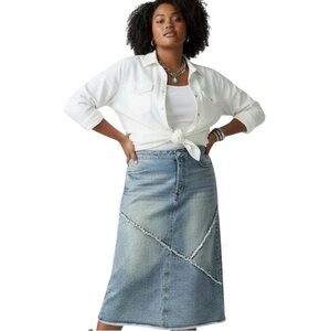 Rita Ora Primark Frayed Denim Midi Skirt Size 14 Coastal Cowgirl Western Chic